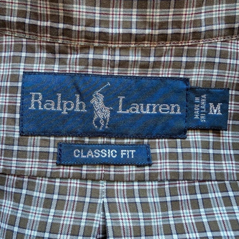 Ralph Lauren Button Down Shirt Mens Medium Brown Plaid Classic Fit Short Sleeve - Picture 3 of 4